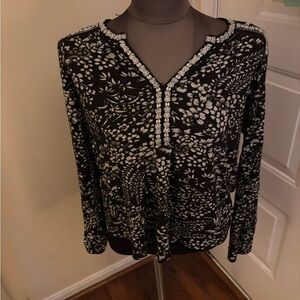 Lucky Brand Black and White Patterned Blouse